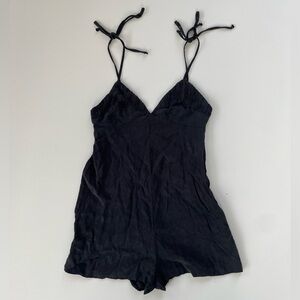 ZARA Women's Black Lyocell Tencel Drapey Pleated Romper Shoulder Straps Size XS